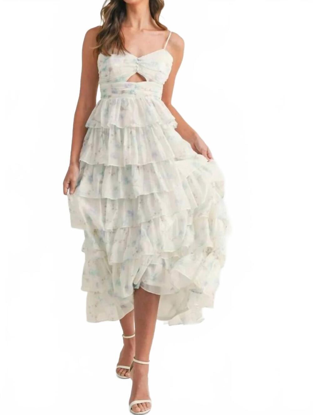 NEW MABLE cadee floral ruffle tiered dress in cream